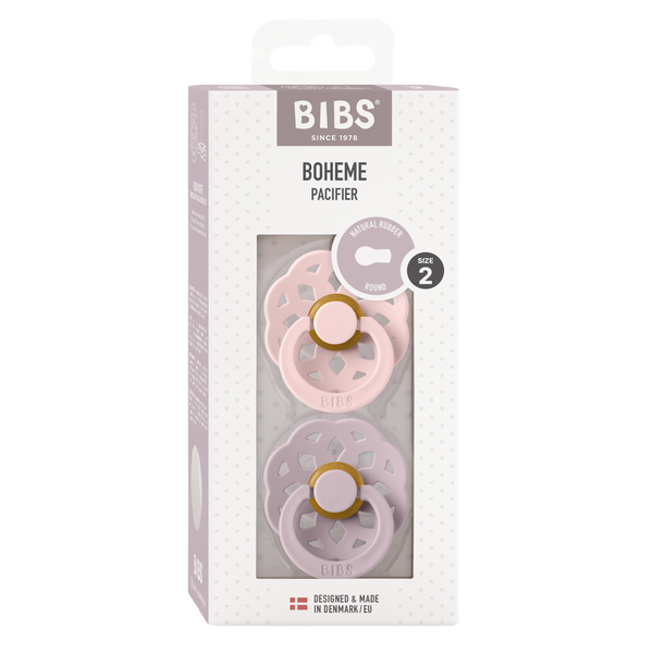 BIBS Boheme Latex Pacifiers - 2 Pk Size 2 (6-18 months) - Blossom/Dusky Lilac