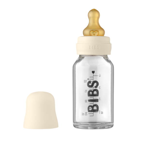 BIBS Baby Glass Bottle 110ml Complete Set Ivory