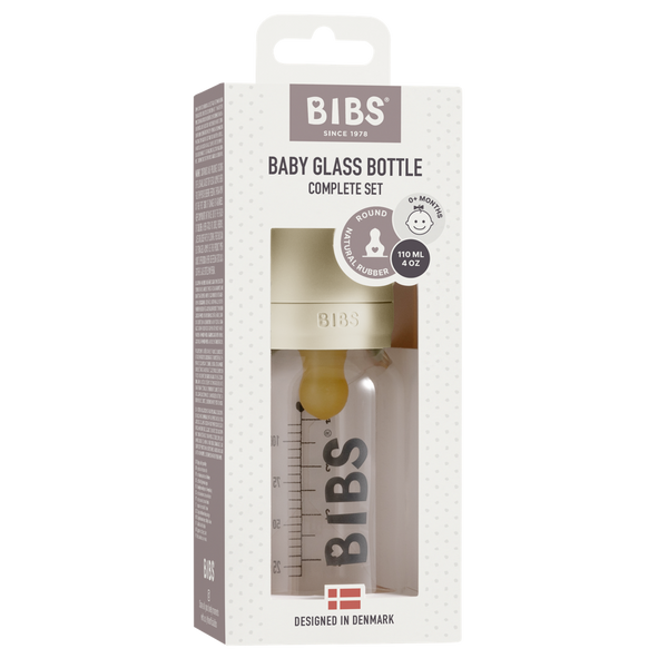 BIBS Baby Glass Bottle 110ml Complete Set Ivory
