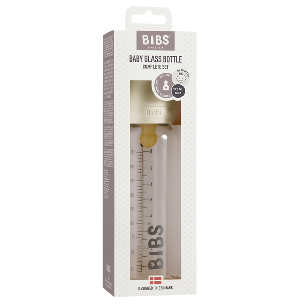 BIBS Baby Glass Bottle 225ml Complete Set Ivory