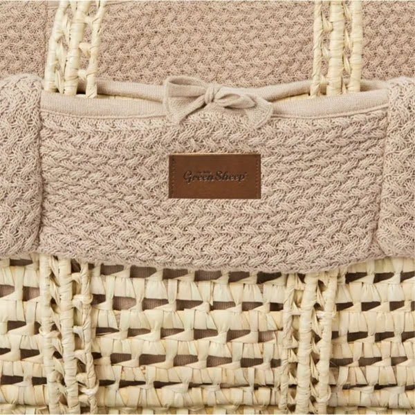The Little Green Sheep Cable Wheat Knitted Moses Basket and Rocking Stand - Truffle