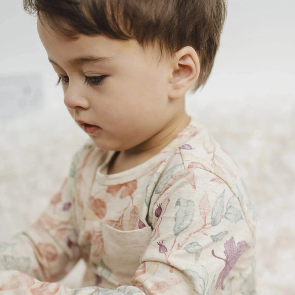Lil&Izzy Zip Baby Grow – Oatmeal Autumn Trail