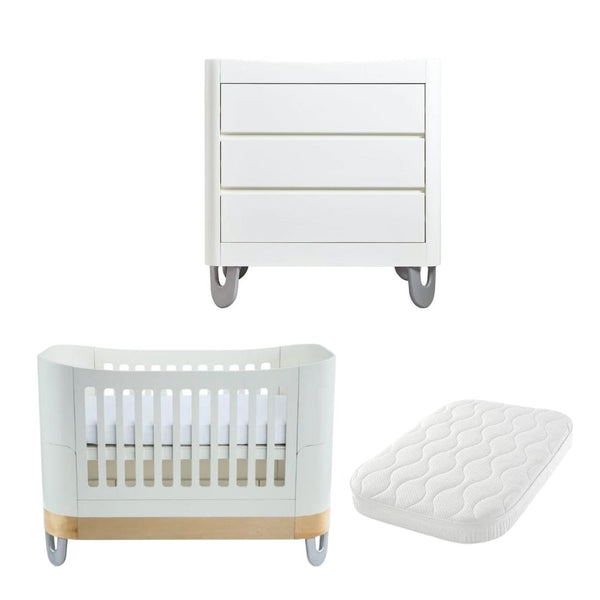 Gaia Serena Cot Bed (White / Natural) and Dresser Bundle