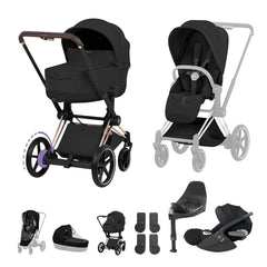 Cybex e-Priam 5 Style Collection Pushchair (Rose Gold) & Foldable Carrycot Ultimate Bundle