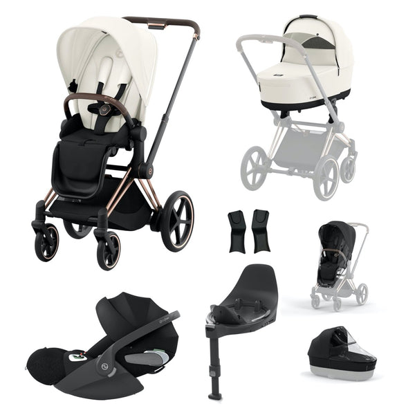 Cybex e-Priam New Generation LUX Travel Bundle: Rose Gold Frame + Base T & Cloud T Car Seat