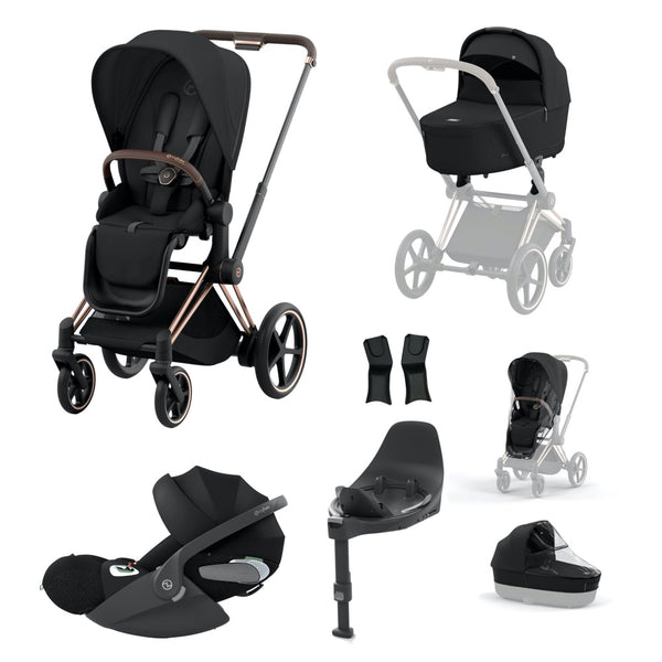 Cybex e-Priam New Generation LUX Travel Bundle: Rose Gold Frame + Base T & Cloud T Car Seat