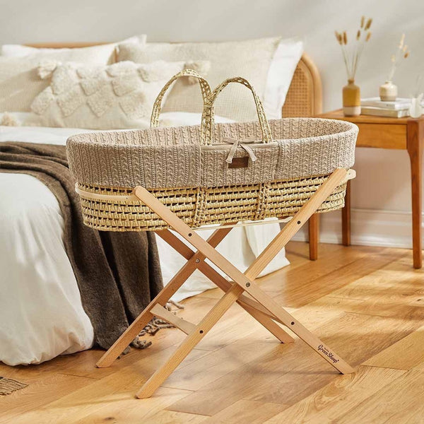 The Little Green Sheep Cable Wheat Knitted Moses Basket & Static Stand