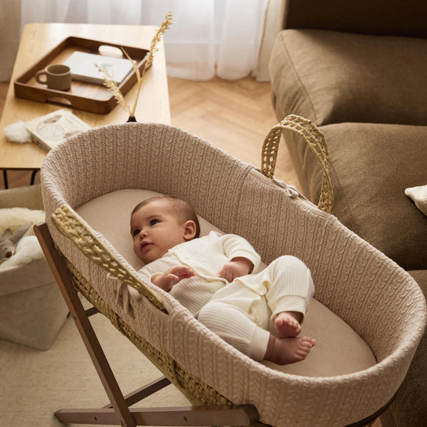The Little Green Sheep Cable Wheat Knitted Moses Basket & Static Stand