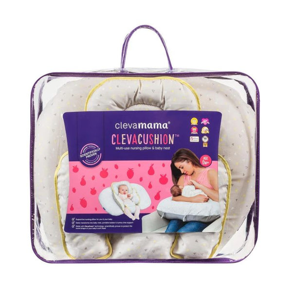 Clevamama ClevaCushion Nursing Pillow & Baby Nest - Grey / Yellow